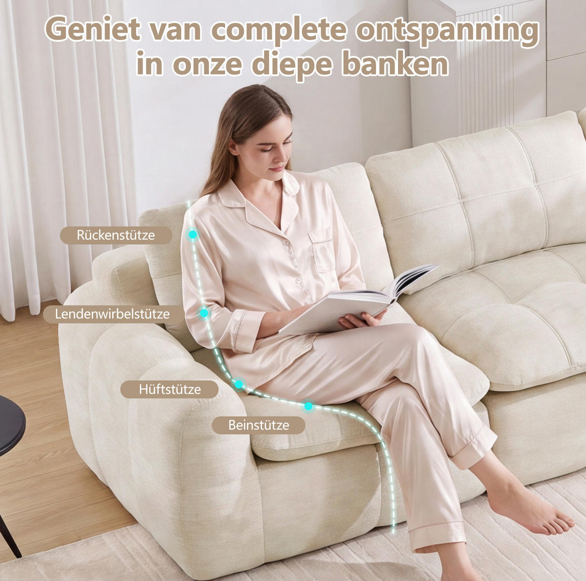 SOFA 194/97/68 cm in Beige aus Chenille mit modularer Bauweise - Beige, Textil (97/68/194cm) - Flora Grace