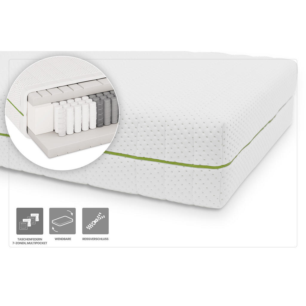 Thumbnail - Homesy Taschenfederkernmatratze, Weiß, Textil, H3, Schlafzimmer, Matratzen Shop, Matratzen, Taschenfederkernmatratzen