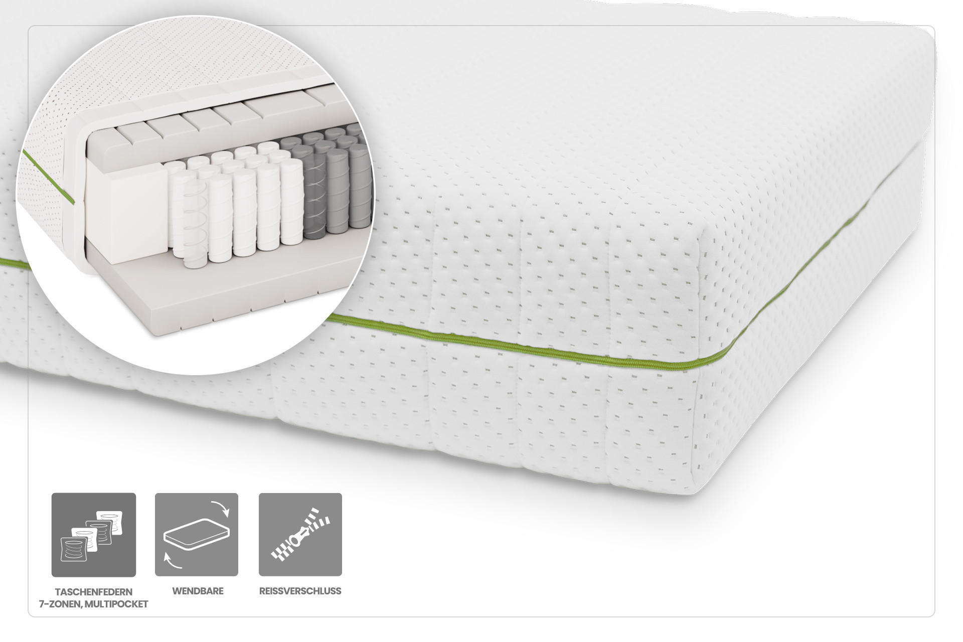 Thumbnail - Homesy Taschenfederkernmatratze, Weiß, Textil, H3, Schlafzimmer, Matratzen Shop, Matratzen, Taschenfederkernmatratzen