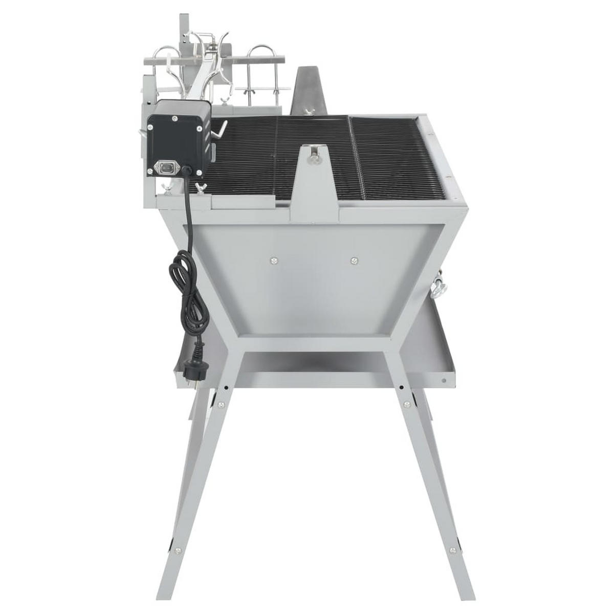 BBQ GRILL mit Drehspieß, 132/55/98 cm, aus Eisen und Edelstahl - Silberfarben, Metall (55/98/132cm) - vidaXL