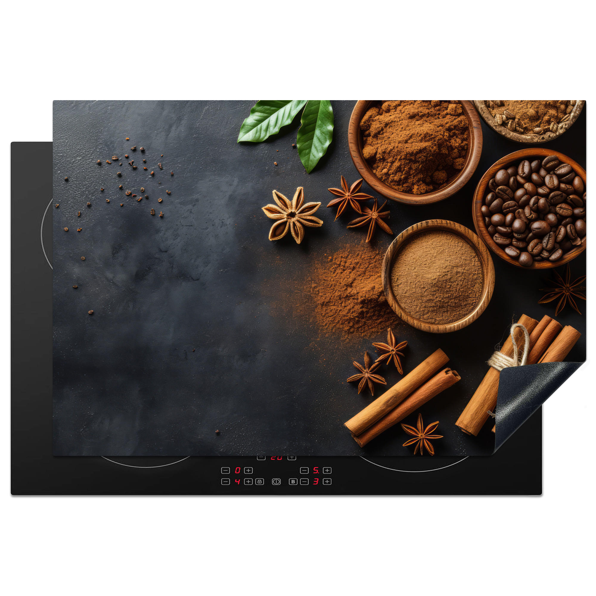 HERDABDECKPLATTE Zimt - Beton - Kaffee - Zimtstangen - Gewürze 77x51 cm - Mokka, Kunststoff (77/0.2/51cm) - MuchoWow