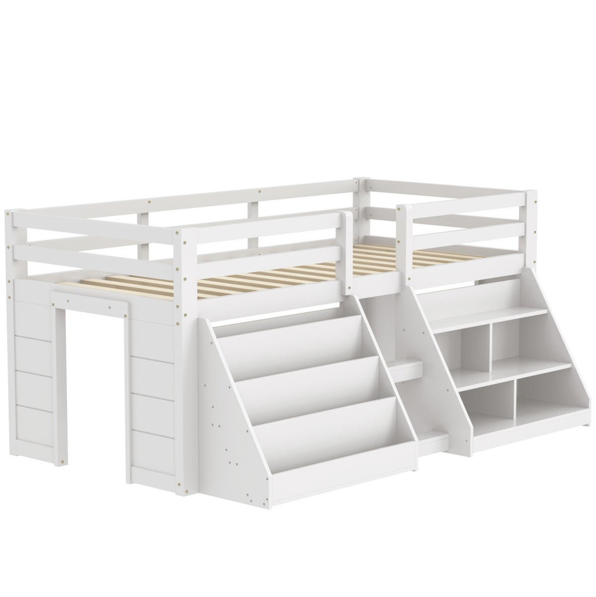 HALBHOHES BETT 90/200 cm Weiß mit LED und Stauraum - Weiß, Holz (90/200cm) - MIVRAY