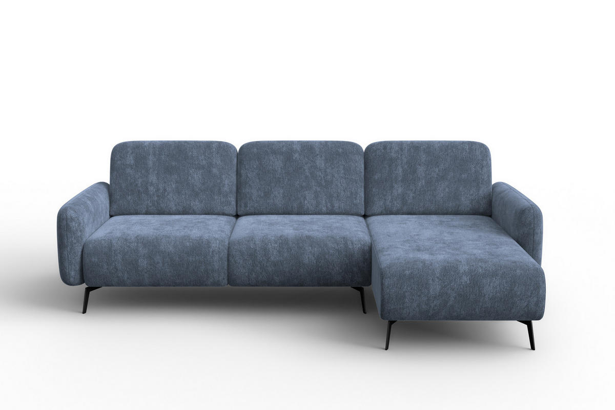 ECKSOFA FEBE 4-Sitzer RECHTS, marineblauer Chenille-Stoff - Blau/Schwarz, Holz/Textil (264/157cm) - Wozimo