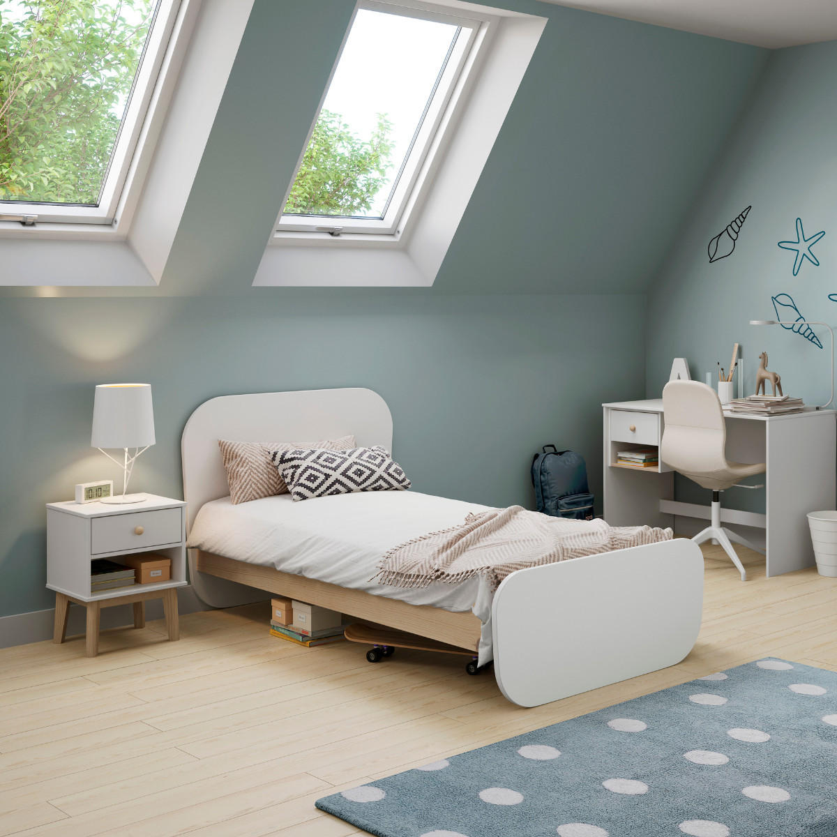 BETT 90x190 cm mit abgerundeten Formen 106,5/195,4/90 cm - Weiß, Holz (190/90cm) - Calicosy