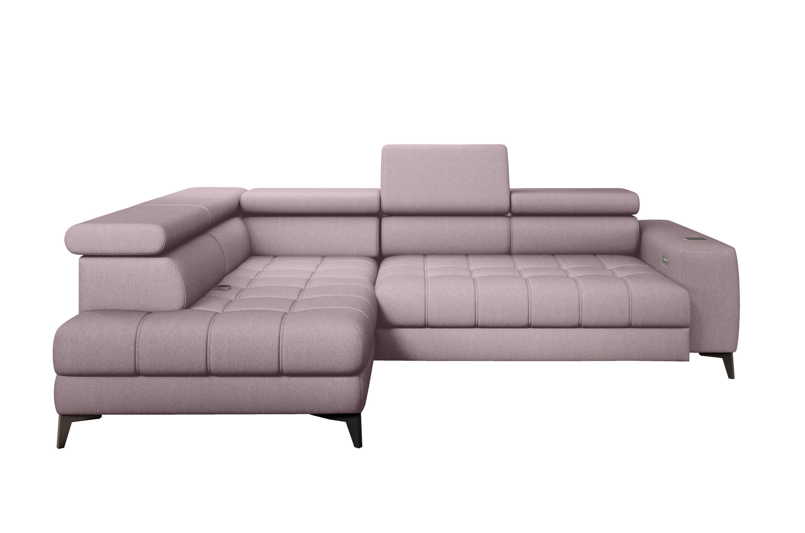 ECKSOFA BAGGIO Letto Stoff, Schlaffunktion, Bettkasten, Sitztiefe, Kopfstützen 280x196cm – Links – Puderrosa - Hellrosa, Holz/Textil (196/280cm) - DomoHome