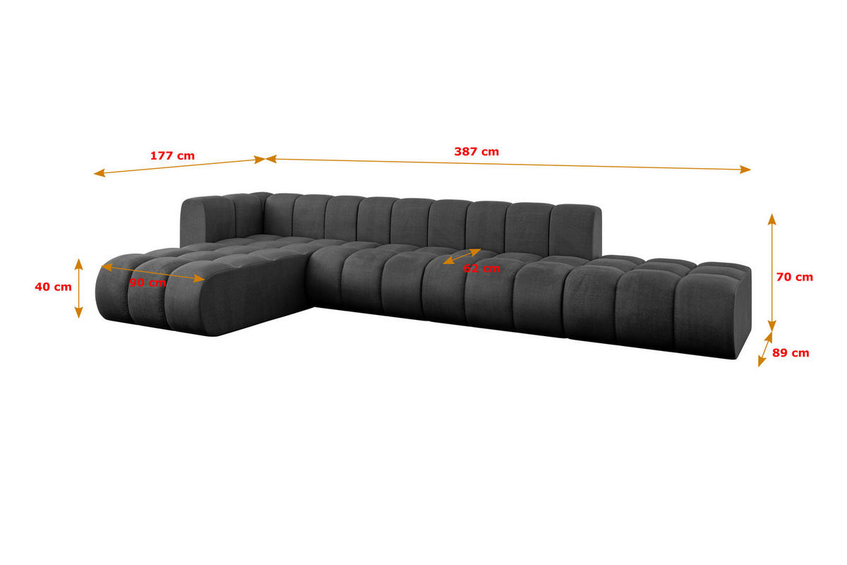 ECKSOFA modulares Sofa Zuvon-L2 - 387x177x70 cm Schwarz - Schwarz, Holzwerkstoff/Textil (387/177cm) - ALTDECOR