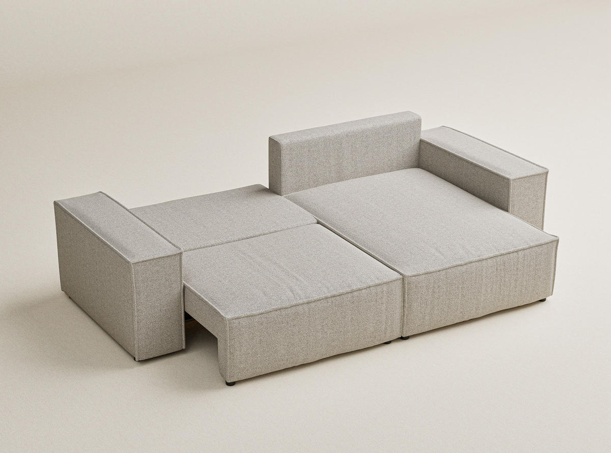 ECKSOFA MIT SCHLAFFUNKTION Zaya Beige Webstoff - Schwarz/Grau, Holz/Holzwerkstoff (255/148cm) - Maison de Reve