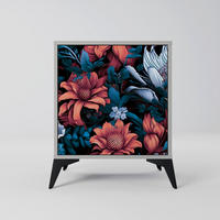 SIDEBOARD ETHEREAL BLOSSOMS, Grau, 57,5x42x70,5 cm, Schwarze Metall-Sternfüße - Multicolor/Schwarz, Holzwerkstoff/Metall (57.5/70.5/42cm) - SpaceRebels
