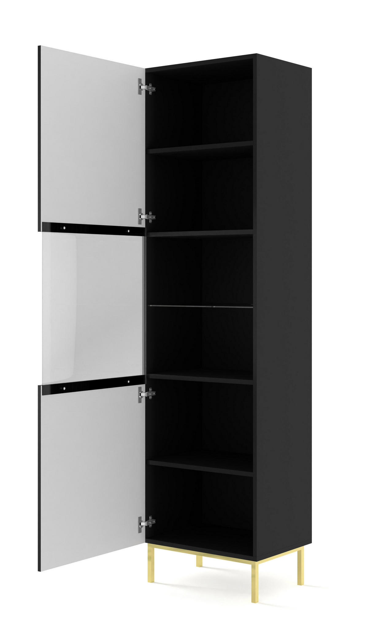 VITRINENSCHRANK SCHWARZ - Goldfarben/Schwarz, Holzwerkstoff (60/217/42cm) - FURNLUX