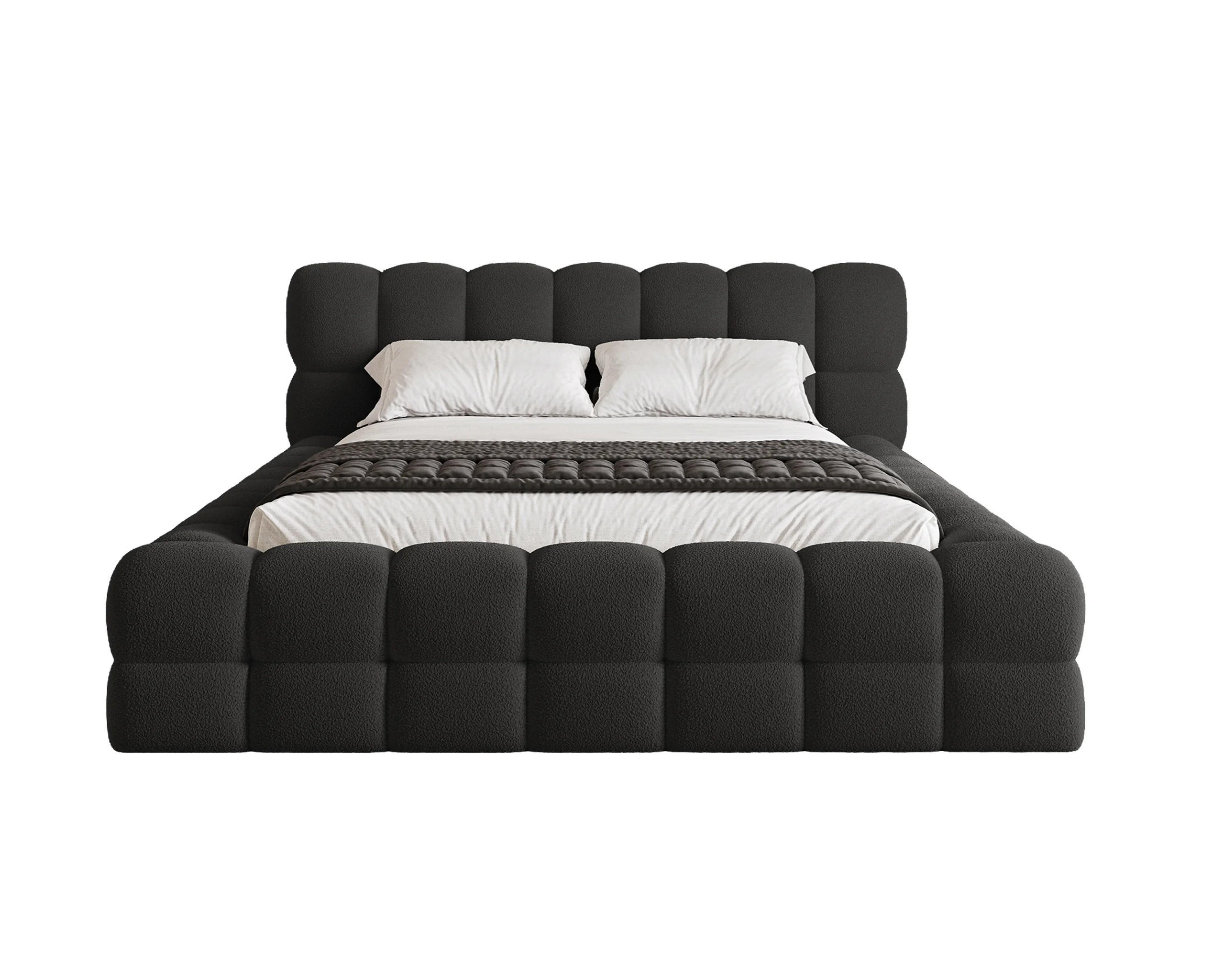 POLSTERBETT Verona 180x200 cm mit stabilem Metallrahmen, Bettkasten, Lattenrost und markantem Kopfteil - Bouclé Schwarz - Schwarz, Holz (180/200cm) - Chilly