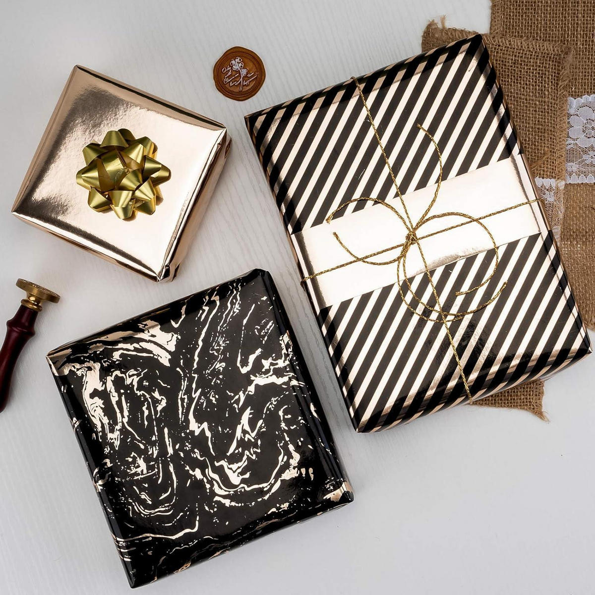 GESCHENKPAPIER 3-teiliges Set Schwarz-Gold 43,2 cm x 3,05 m - Multicolor, Papier (43/305/305cm)