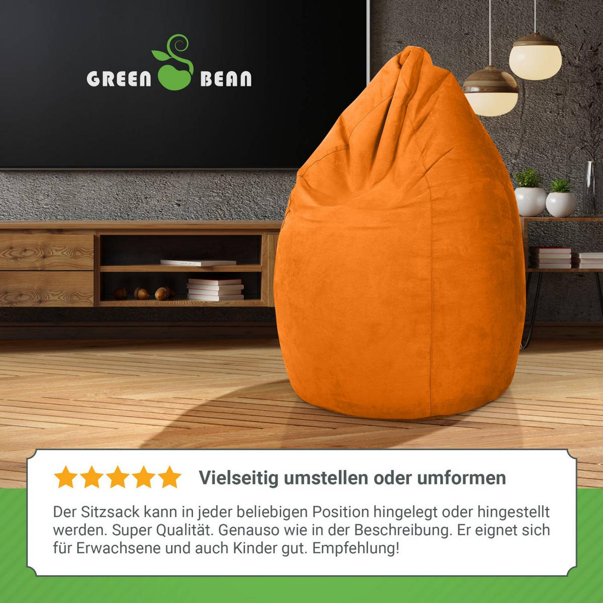 SITZSACK "Drop" 60x60x90cm - 220L - Orange, Textil (60/90/60cm) - Green Bean