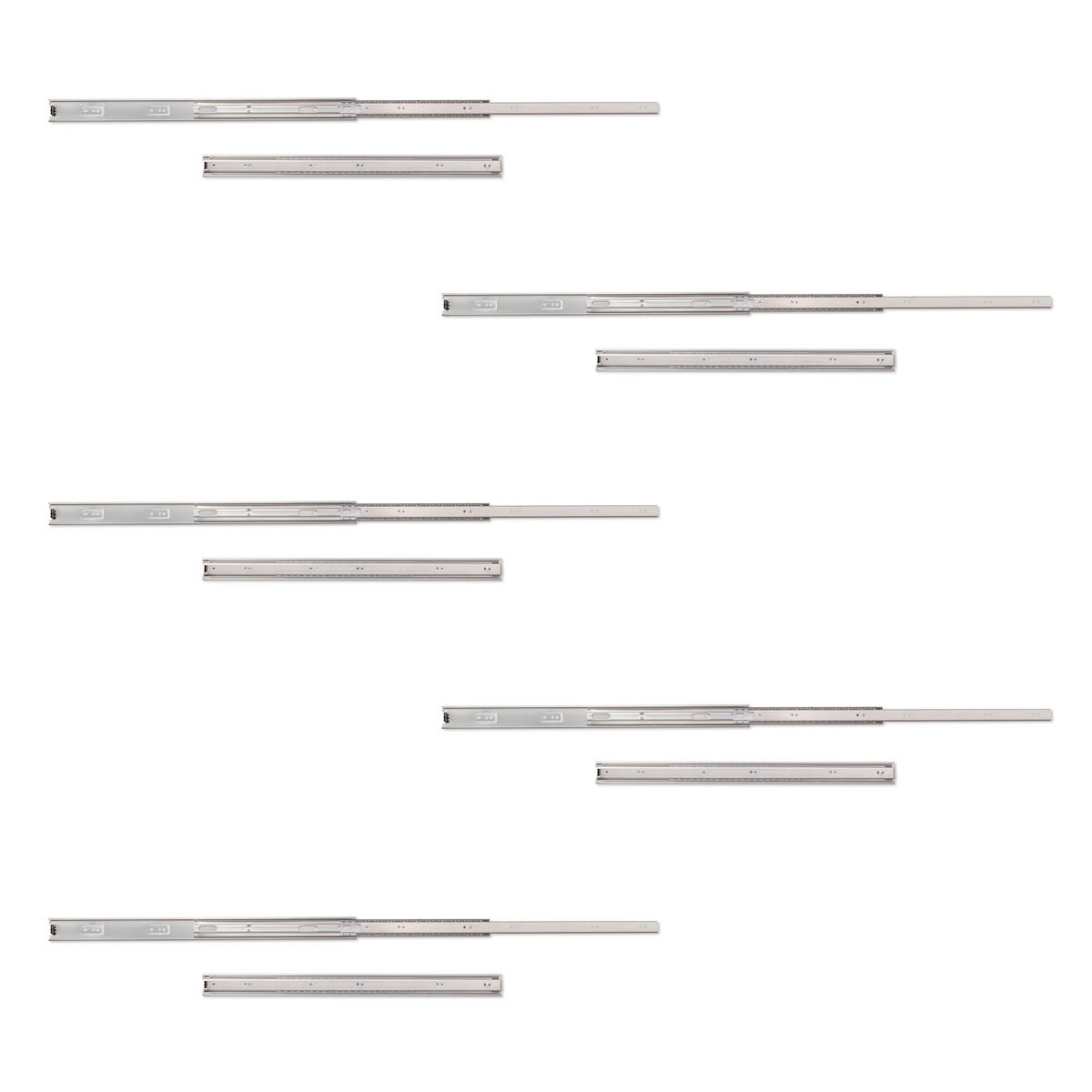 KUGELFÜHRUNGEN Höhe 45mm, Tiefe 600mm, Vollauszug, verzinkt 5er-set - Zinkfarben, Metall (13/6/65cm) - EMUCA