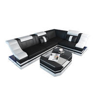 COUCH Bianchi Schwarz Weiß Büffelleder - Schwarz, Leder (271/196cm)