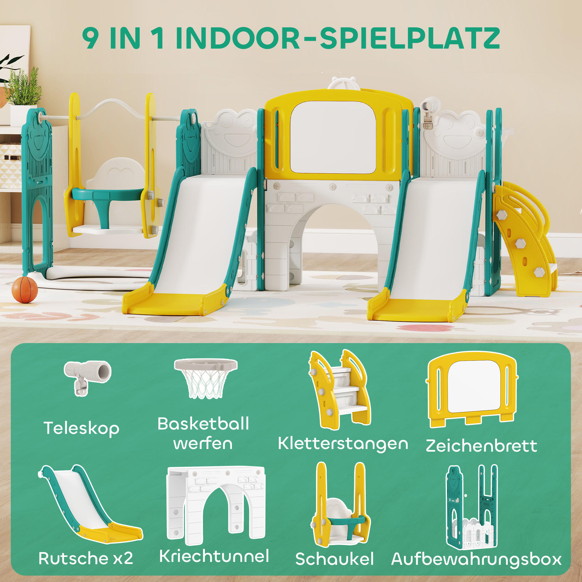 Aiyaplay Kinderrutsche Gelb 150x94x250 cm