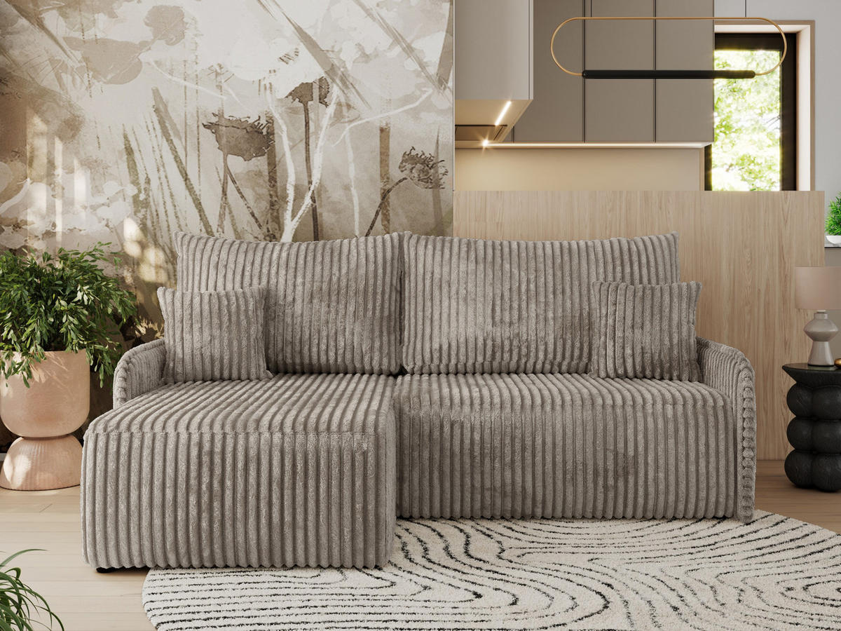 ECKSCHLAFSOFA ARPA L Hellbraun Cord - links - Hellbraun/Schwarz, Kunststoff/Textil (198/150cm) - MKS