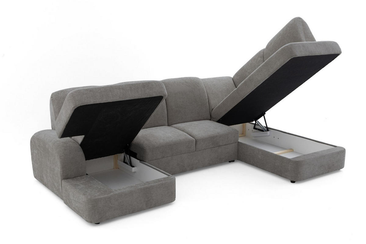 ECKSOFA VIBE U Rechts mit Schlaffunktion 129x263 Chenille Grau - Schwarz/Grau, Holz/Kunststoff (186/102/280cm) - Muffo