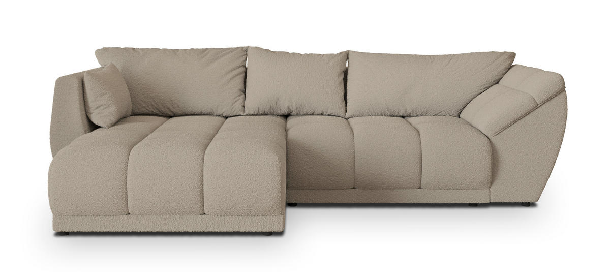 ECKSOFA ORENTI L-S Beige Boucle-Stoff mit Schlaffunktion - Beige, Holz (287/182cm) - MASSENO