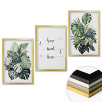 WANDBILDER 3er Set - 40x60 cm Goldrahmen - Aquarell-Monstera-Blätter - Goldfarben, Kunststoff (40/60cm) - ArtPrintCave