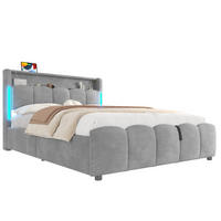 POLSTERBETT 140/200 cm Grau aus Samt mit LED-Beleuchtung - Grau, Textil (140/200cm) - OKMYHOME