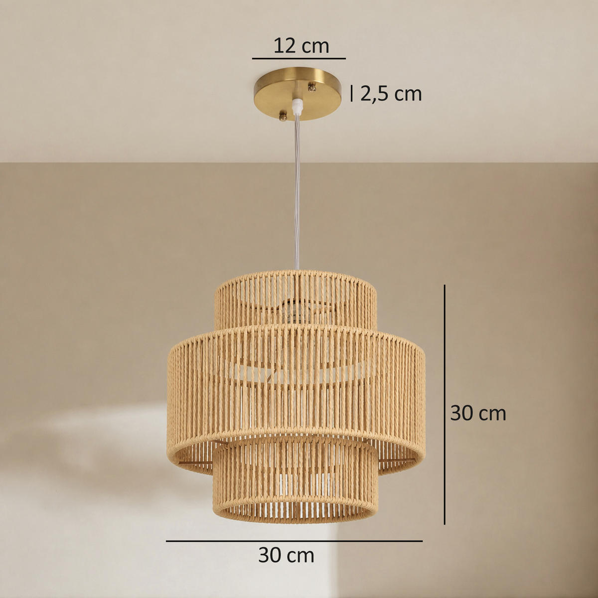 PENDELLEUCHTE Hängelampe mit E27 Fassung, Boho-Stil für Küche Hellbraun - Braun, Metall (30/30/30cm) - HOMCOM