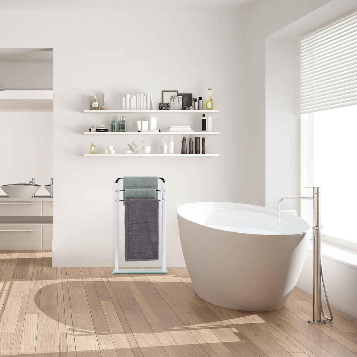 HANDTUCHHALTER - Weiß, Glas/Metall (45/80/20cm) - Relaxdays