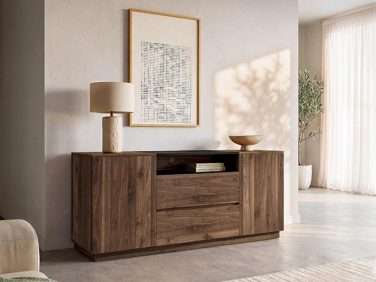 SIDEBOARD - 180 cm x 40 cm - holz - schwarz, naturfarben dunkel Cemilina - Dunkelbraun, Holz (180/75/40cm) - Vente-Unique