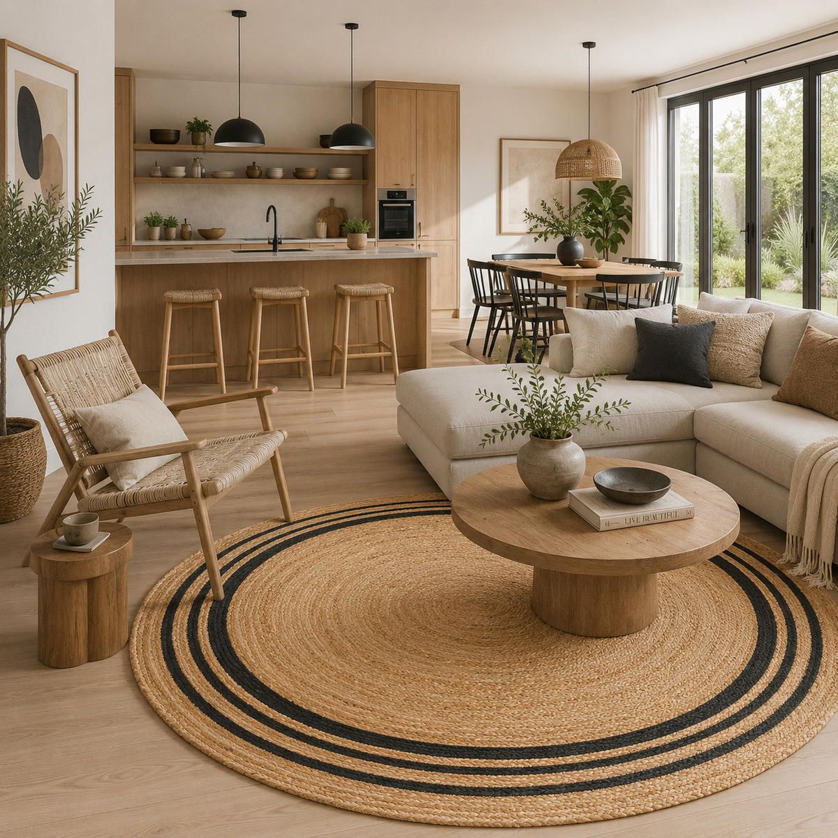 NATURFASER TEPPICH JUTE SALSA STREIFEN RUND - Anthrazit, Textil (160/160cm) - Pergamon