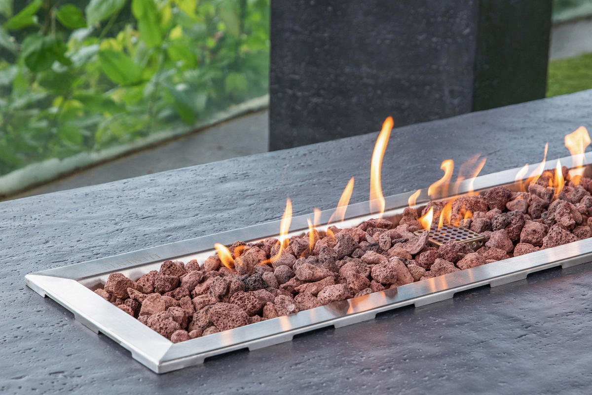 FEUERTISCH HAMPTON Gasfeuerstelle aus GF-Beton 142/35/35 cm - Dunkelgrau, Naturmaterialien (81/35/142cm) - Elementi