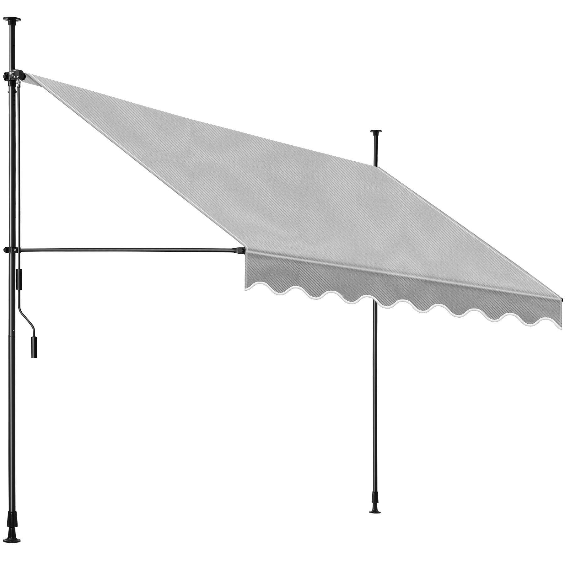 KLEMMMARKISE MIT HANDKURBEL , wasserabweisend, hellgrau - Hellgrau, Textil (300/304/180cm) - tectake