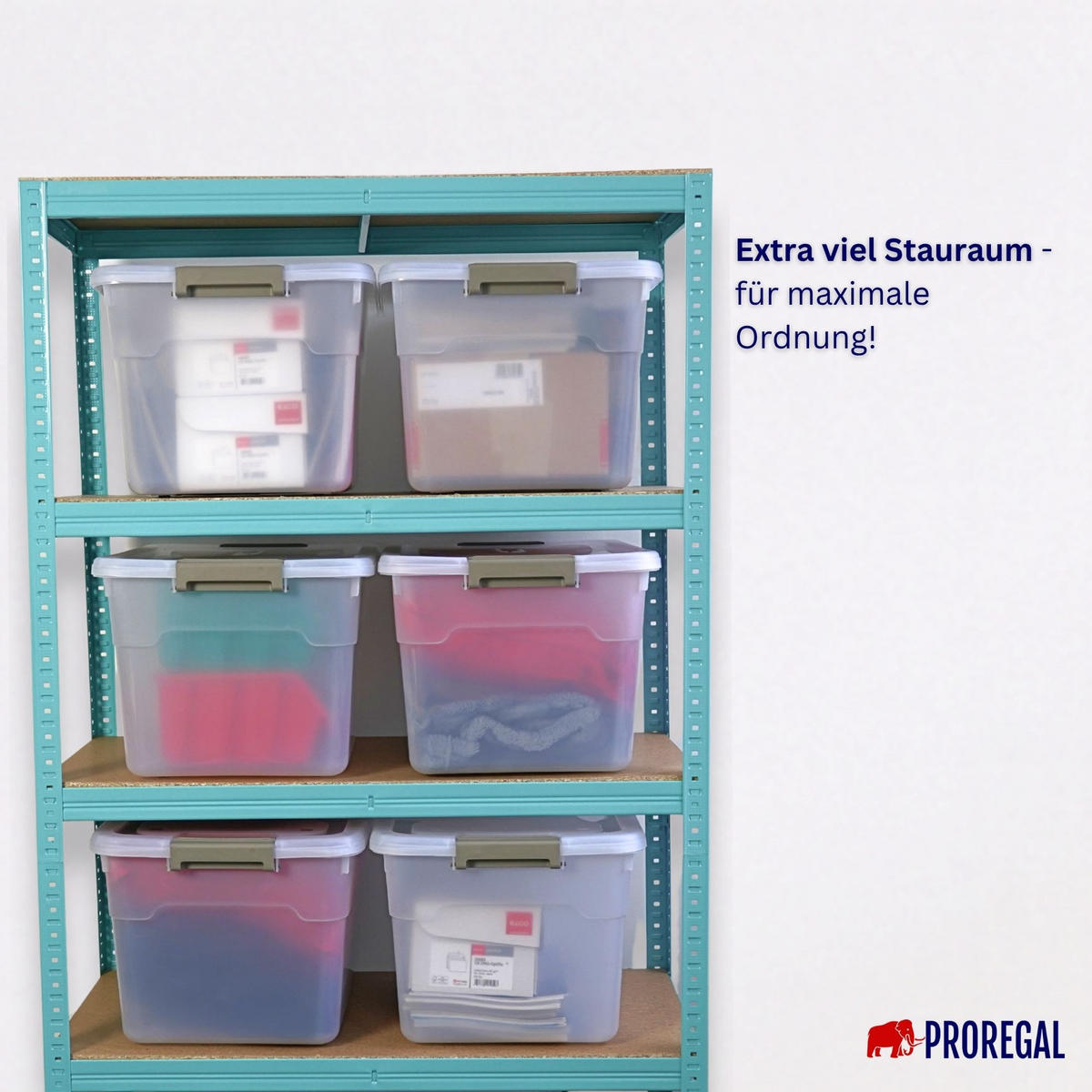 AUFBEWAHRUNGSBOX mit Deckel 45L im 6er Set Groß Rollen transparent stapelbar - Transparent, Kunststoff (52/30/38cm) - PROREGAL