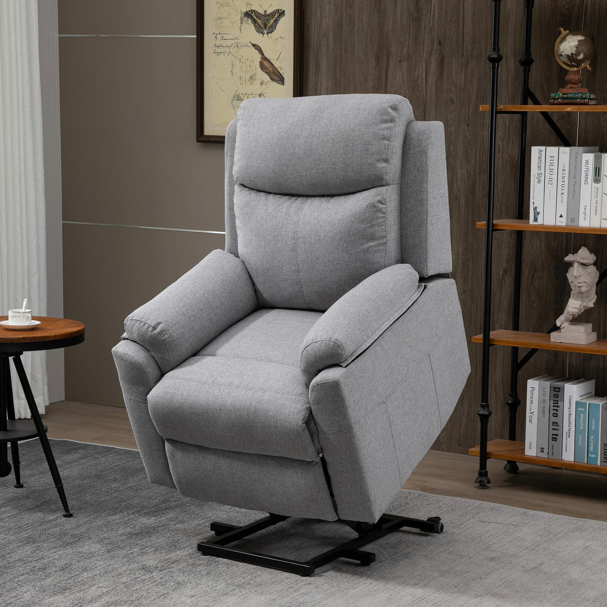 FERNSEHSESSEL mit Aufstehhilfe, Grau - Schwarz/Grau, Textil/Metall (89/102/83cm) - HOMCOM