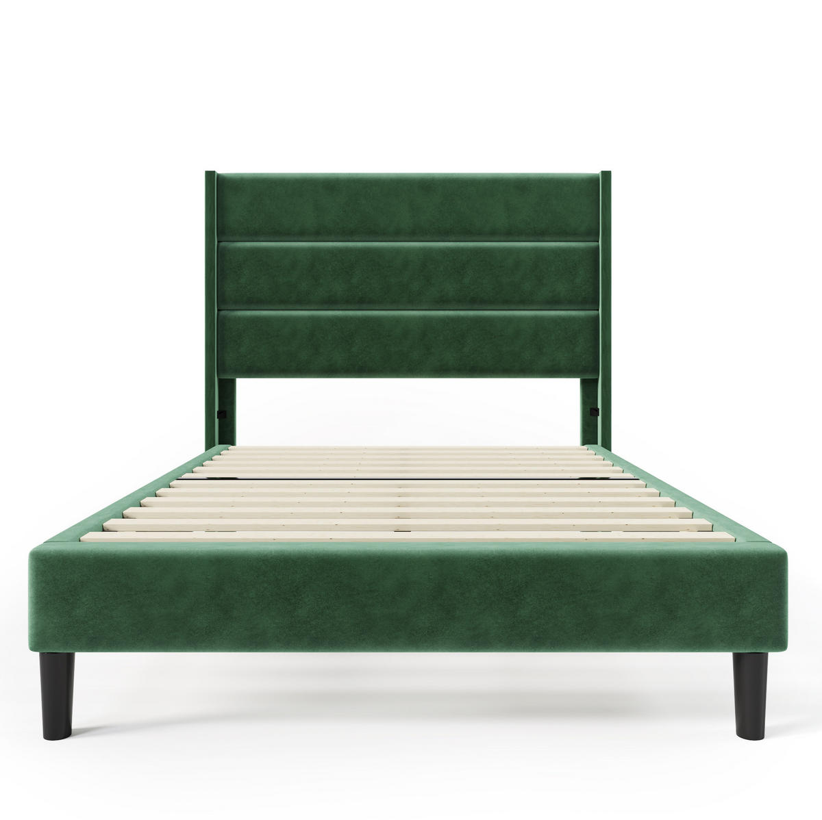 BETT mit Lattenrost 90x200 cm Samt Dunkelgrün - Grün, Holz (90/200cm) - Meubliv