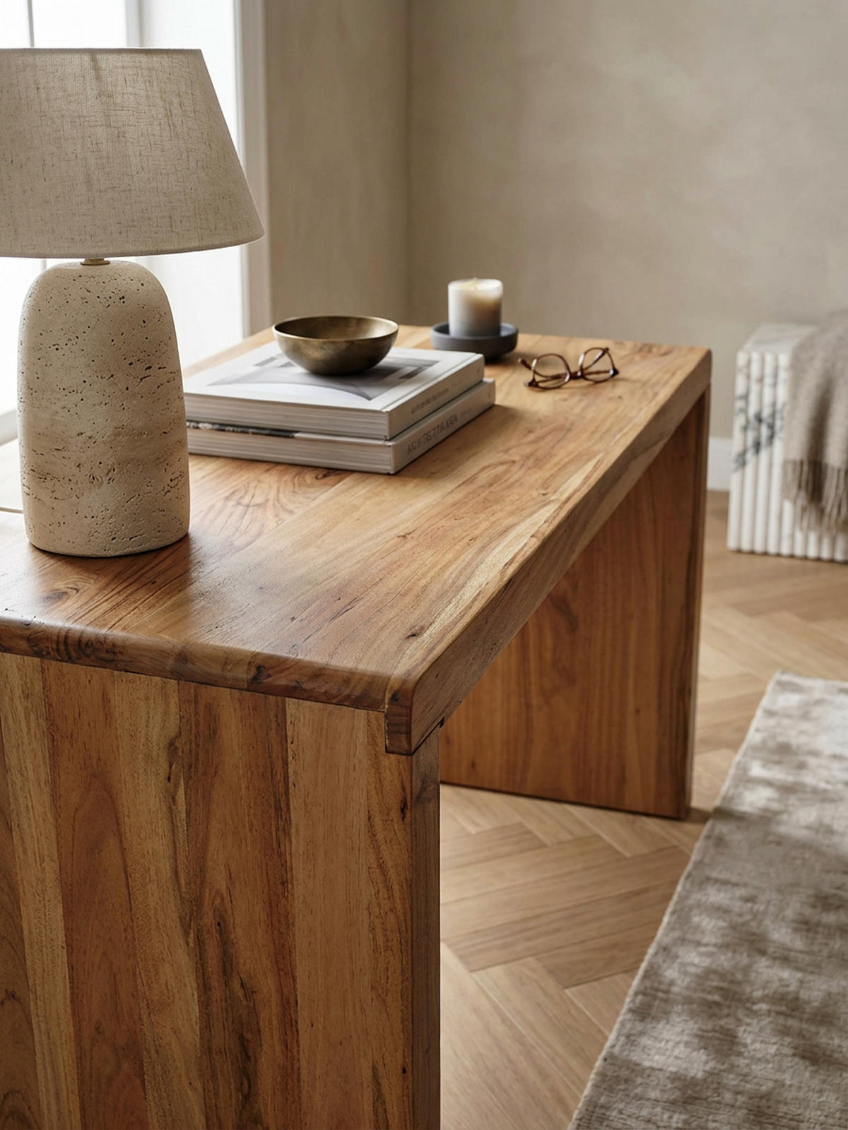 SCHREIBTISCH Massivholz Stauraum Abgerundete Ecken, Beige 140x80x76 cm - Beige, Holz (80/140/76cm) - KADIMA DESIGN