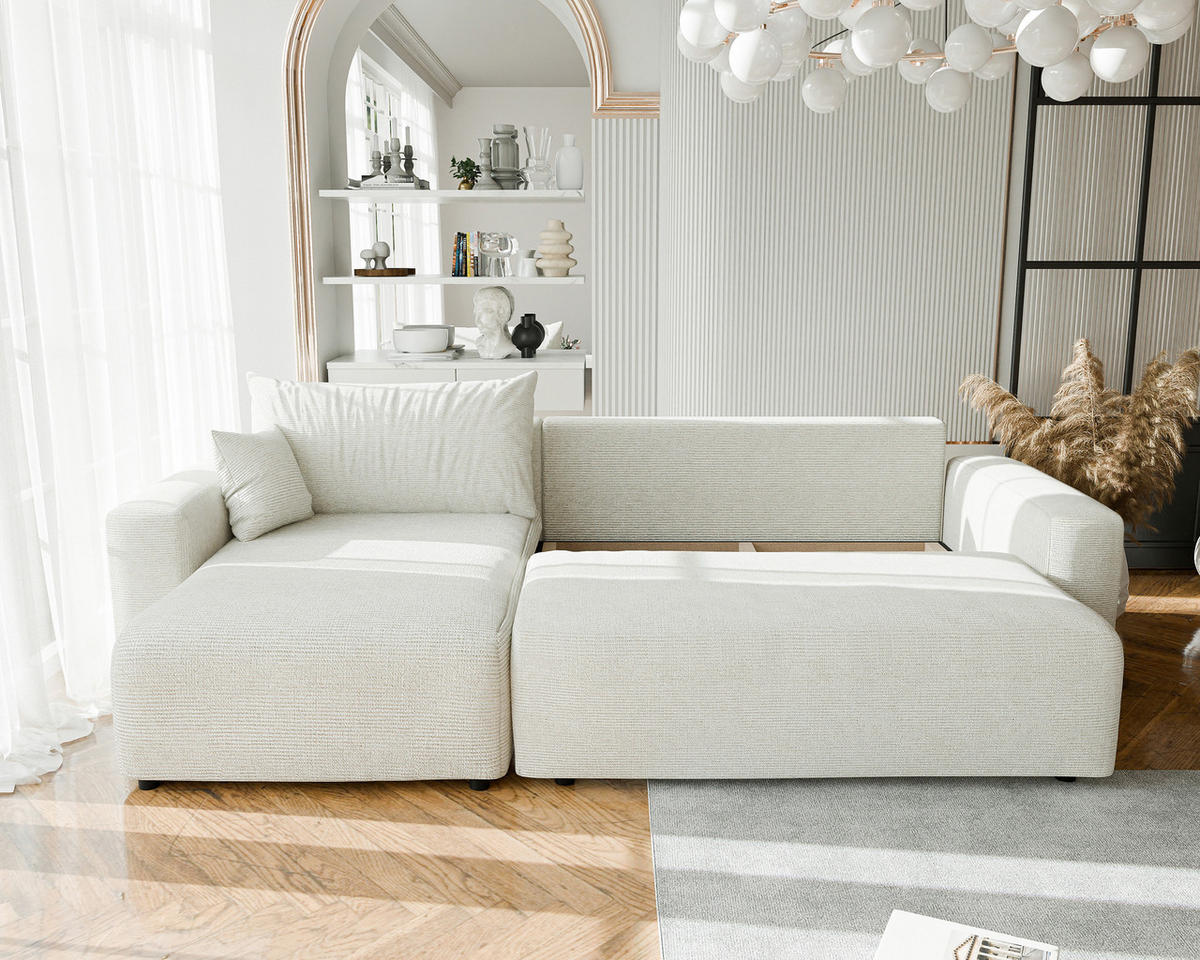 ECKSOFA mit Schlaffunktion und Bettkasten, Beige - Beige, Holzwerkstoff/Textil (145/278cm) - Idohome