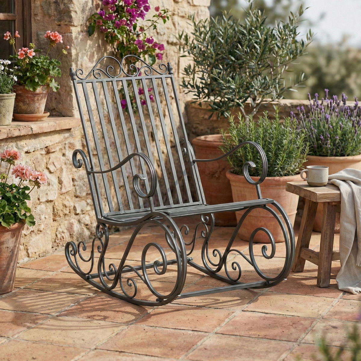 SCHAUKELSTUHL Anna Antik Outdoor 56x90x94cm Metall Anthrazit Gartenstuhl - Anthrazit, Metall (56/94/90cm) - DELUKE