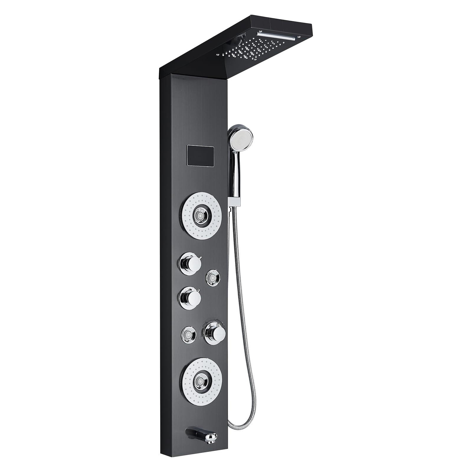 ÜBERKOPFBRAUSESET Schwarz Edelstahl 304 LED Temperaturanzeige - Schwarz, Metall (20/122/46cm) - Kaket