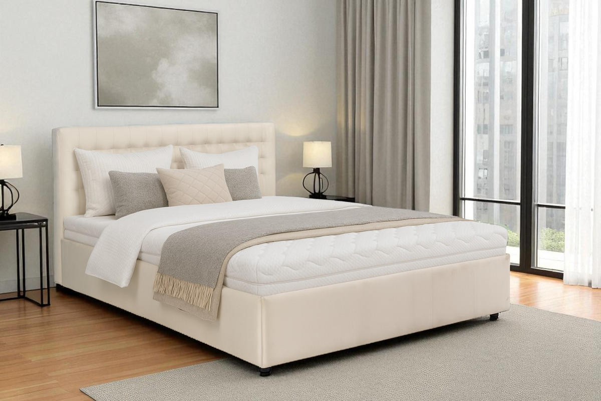 POLSTERBETT mit Bettkasten und Matratze FORTE, Beige, 180x200 cm - Beige, Textil (180/200cm) - KS Home Concept