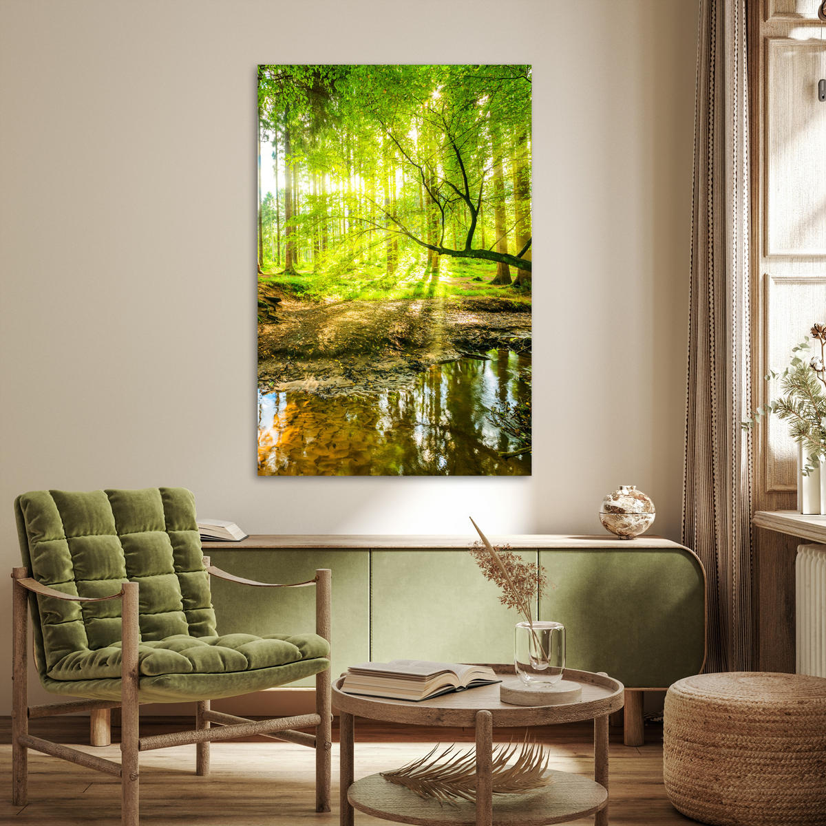 POSTER Wald - Landschaft - Wasser - Bäume - Sonne - Grün - Natur 80x120 cm - Grün, Papier (80/120/0.1cm) - MuchoWow