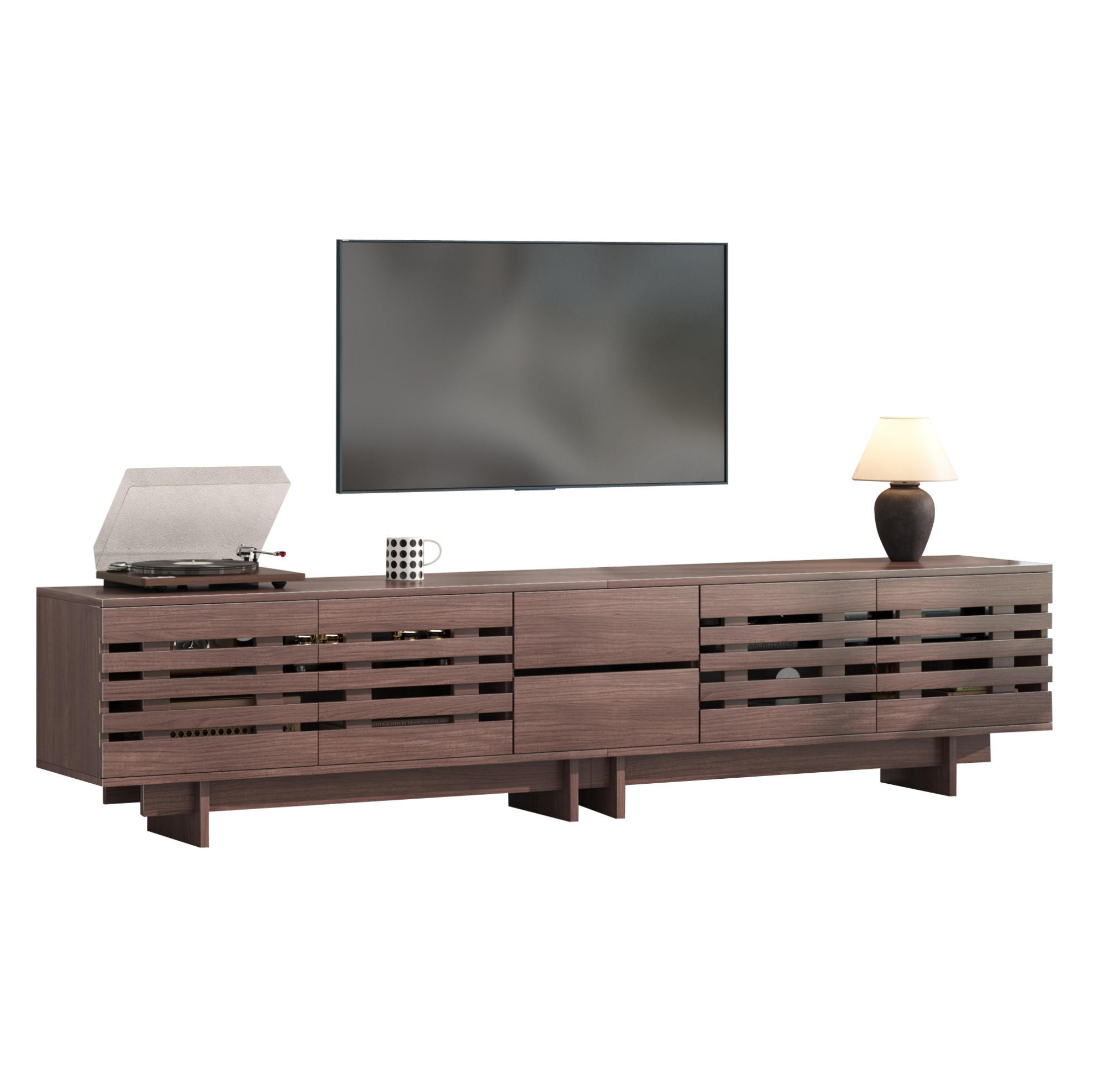 TV-LOWBOARD 200/39,5/55 cm walnussfarben aus MDF mit 2 Schubladen - Walnussfarben, Holzwerkstoff (200/55/39.5cm) - OKWISH