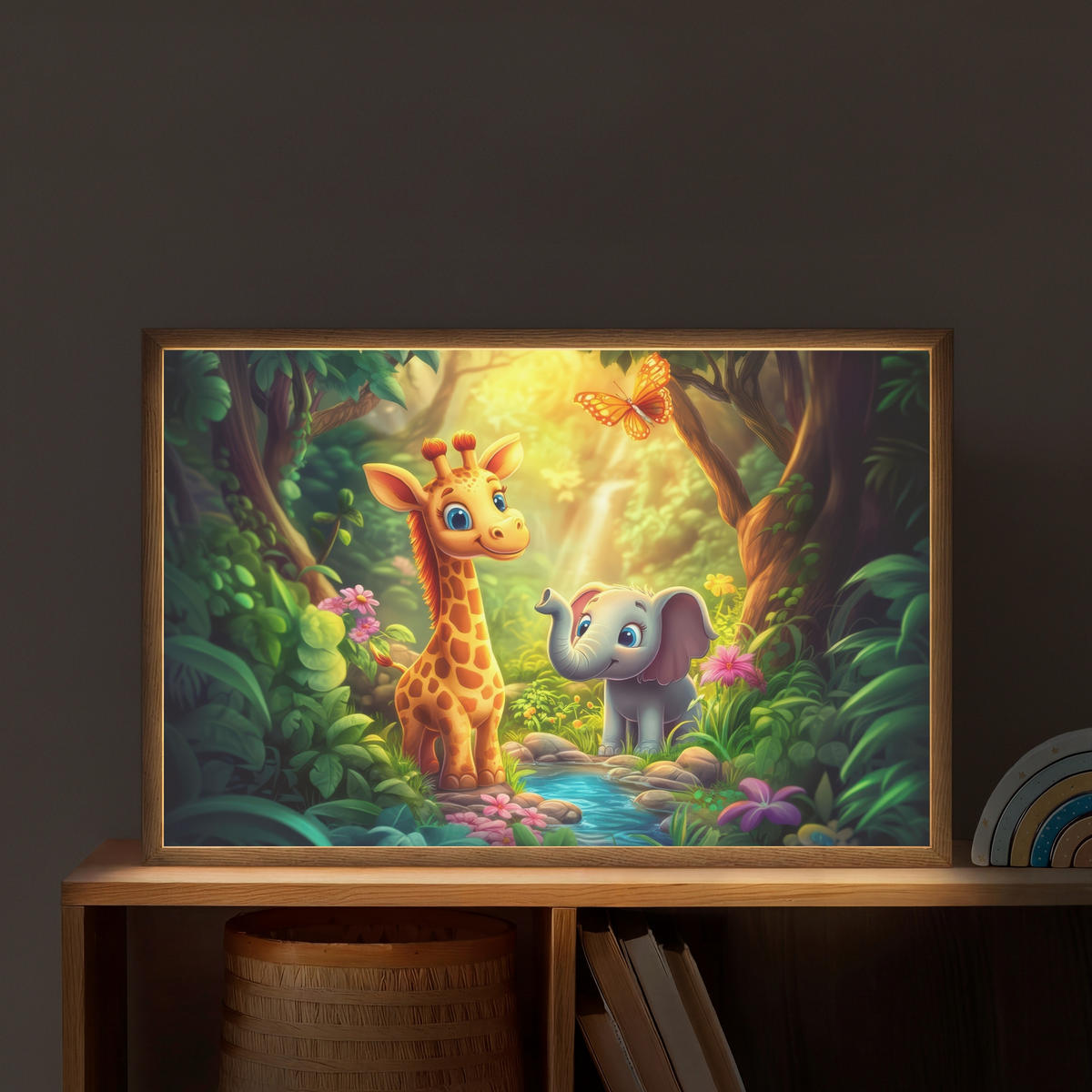NACHTTISCHLAMPE MIT AKKU Giraffe - Elefant - Blumen - Dschungel 60x40 cm - Grün, Holzwerkstoff (8/60/40cm) - OnlyWow