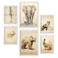POSTER Set Mit 6 Tiere Vintage A3 & A4 Weißer Rahmen - Weiß, Papier (29/3cm) - Nacnic