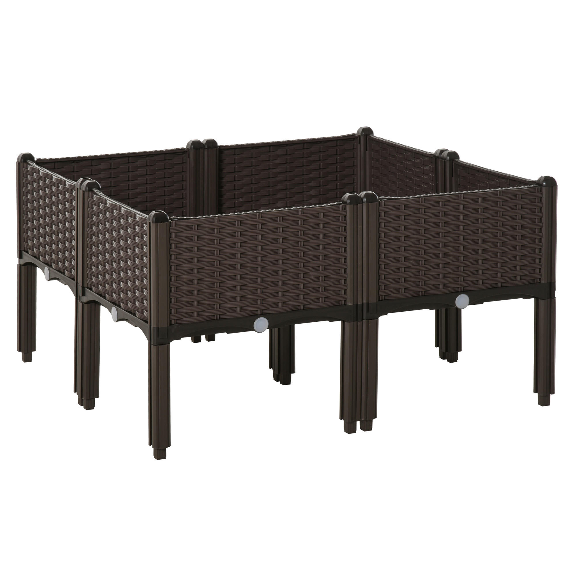 HOCHBEET, 4-tlg. Pflanzkasten mit Abflusslöchern, Rattan-Look, Blumenkasten, DIY, Braun, 40 x 40 x 45 cm - Dunkelbraun, Kunststoff (40/44/40cm) - Outsunny