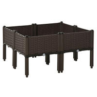 HOCHBEET, 4-tlg. Pflanzkasten mit Abflusslöchern, Rattan-Look, Blumenkasten, DIY, Braun, 40 x 40 x 45 cm - Dunkelbraun, Kunststoff (40/44/40cm) - Outsunny