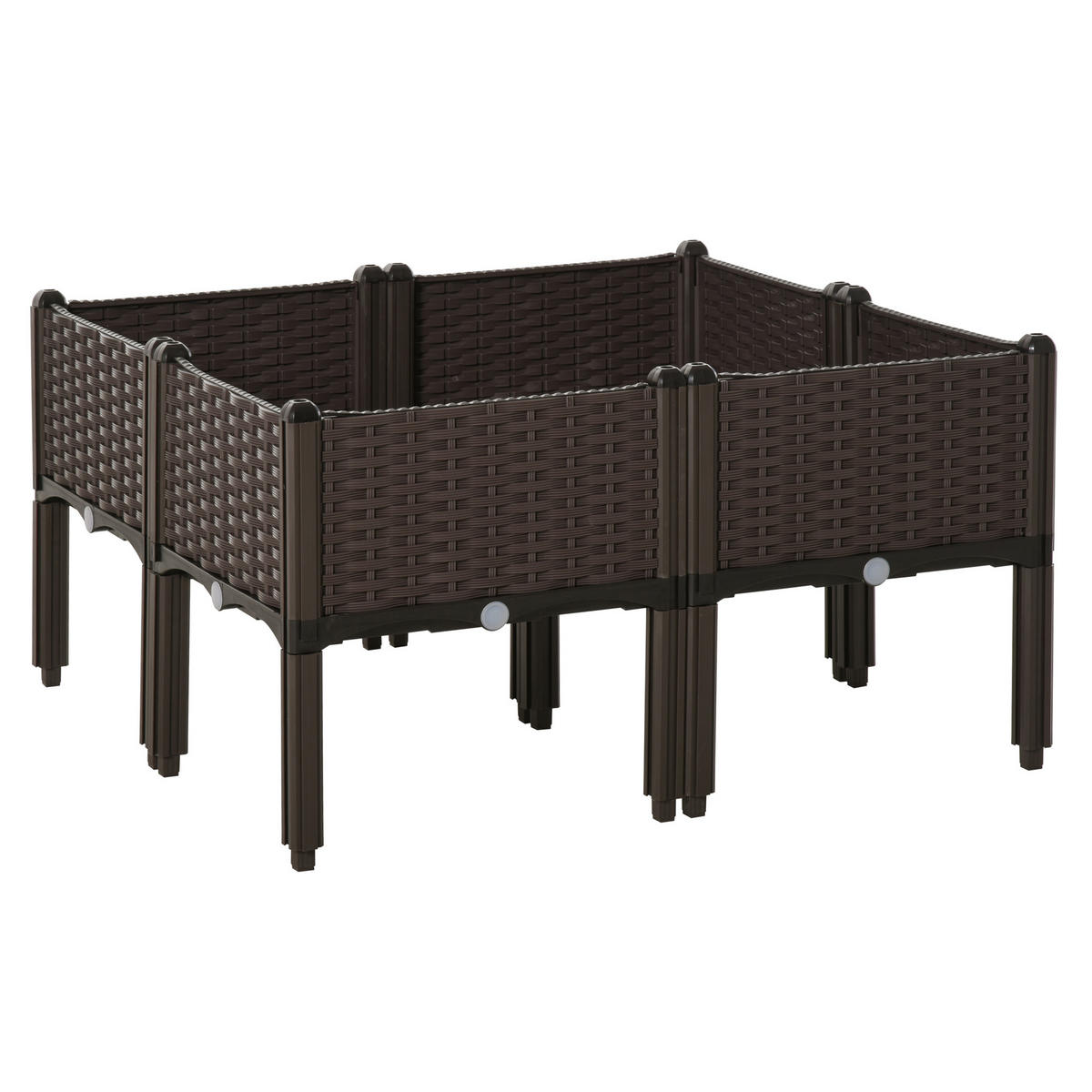 HOCHBEET, 4-tlg. Pflanzkasten mit Abflusslöchern, Rattan-Look, Blumenkasten, DIY, Braun, 40 x 40 x 45 cm - Dunkelbraun, Kunststoff (40/44/40cm) - Outsunny