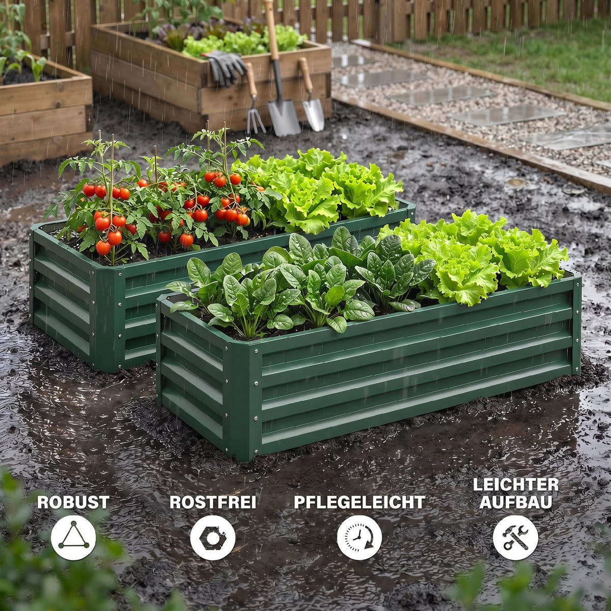 2ER-SET Hochbeet Blumenhochbeet witterungsbeständig, Pflanzbeet Frühbeet - Grün, Metall (50/30/110cm) - Outsunny