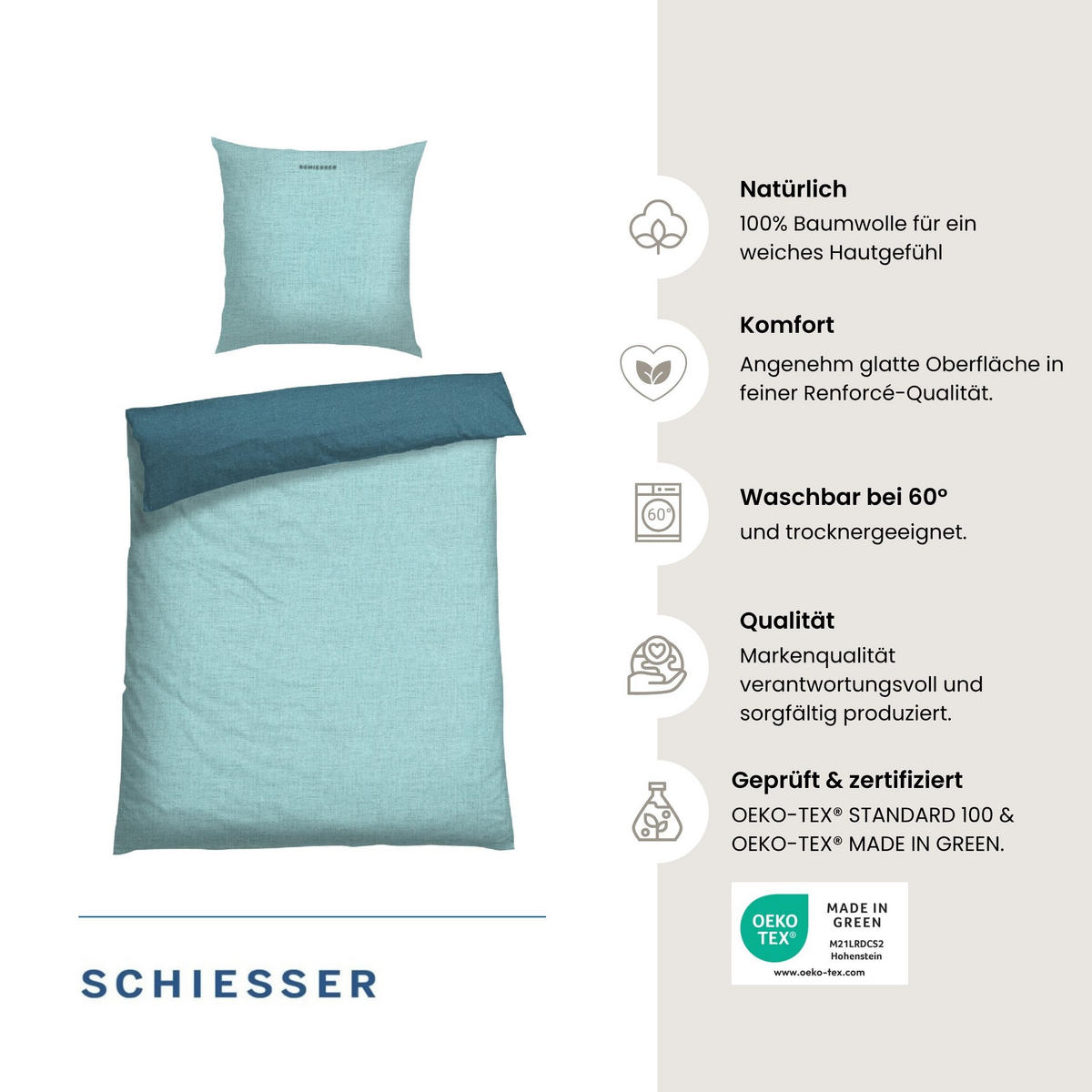 BETTWÄSCHESET Doubleface Renforcé 2-teilig 135x200 cm Türkis - Türkis, Textil (135/200cm) - SCHIESSER