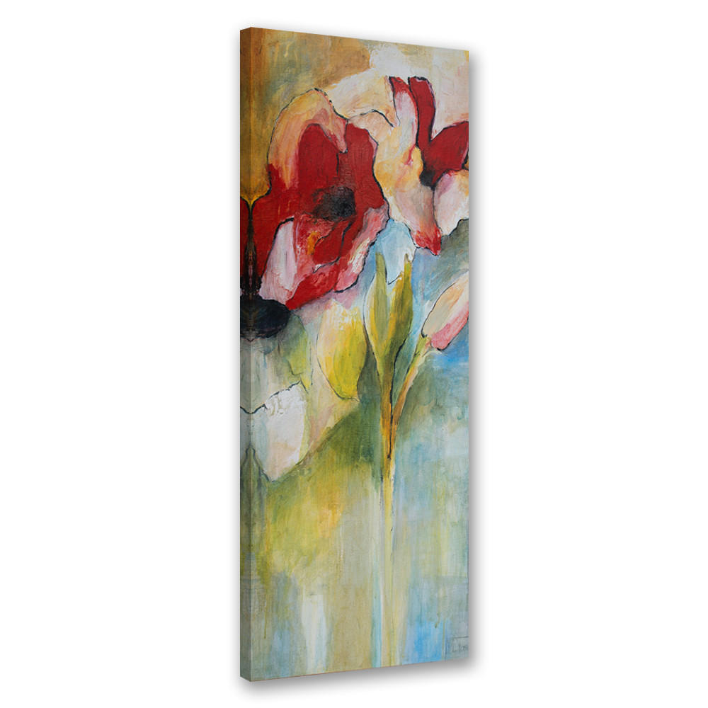 WANDBILD gemalte mohnblumen und rosenknospen - Multicolor, Textil (30/90cm) - Feeby