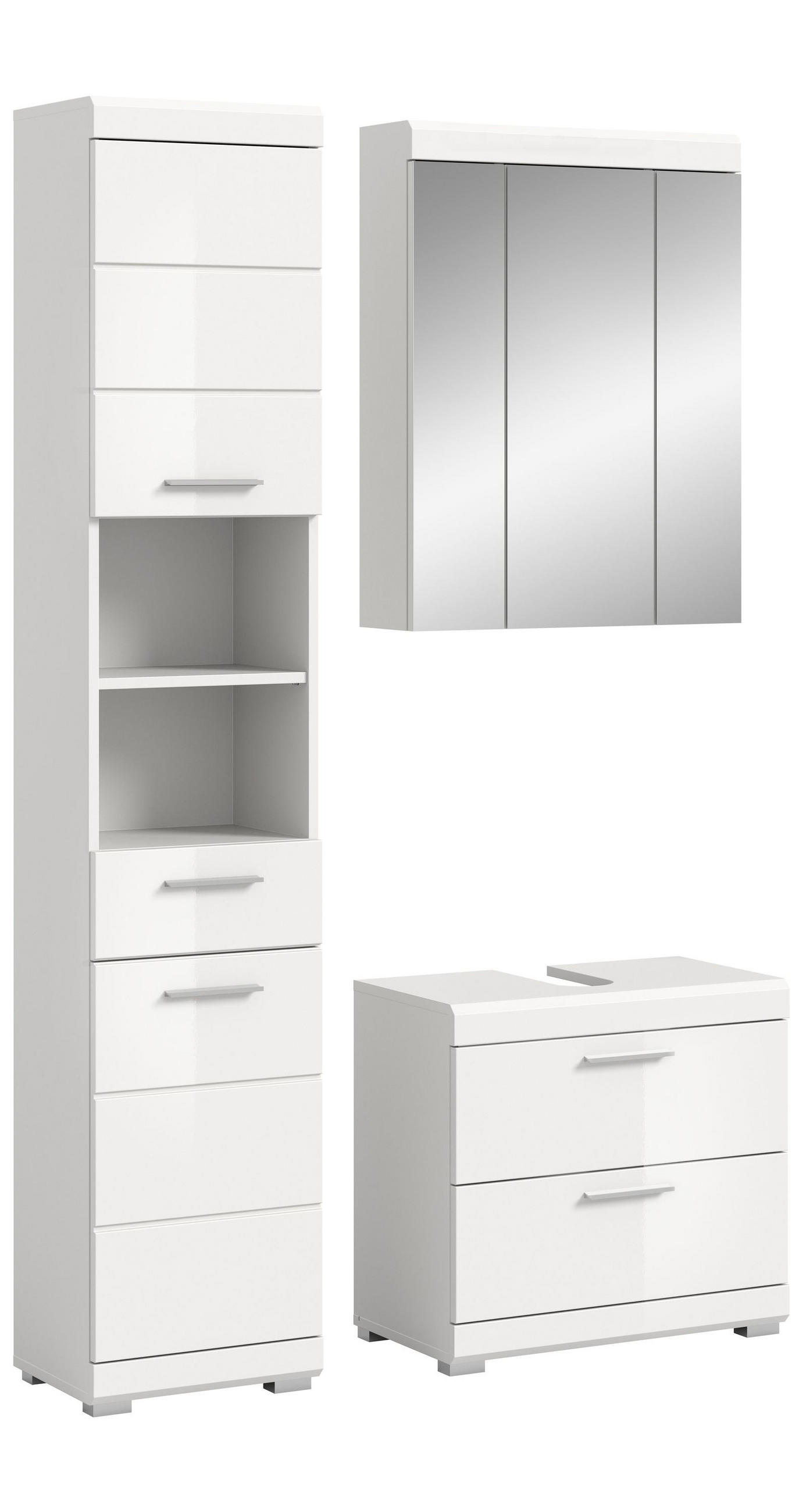 BADKOMBINATION 3tlg. Scout Bad in weiß Nachbildung und weiß hochglanz B/H/T: 112x191x34 cm - Weiß, Holz (112/191/37cm)