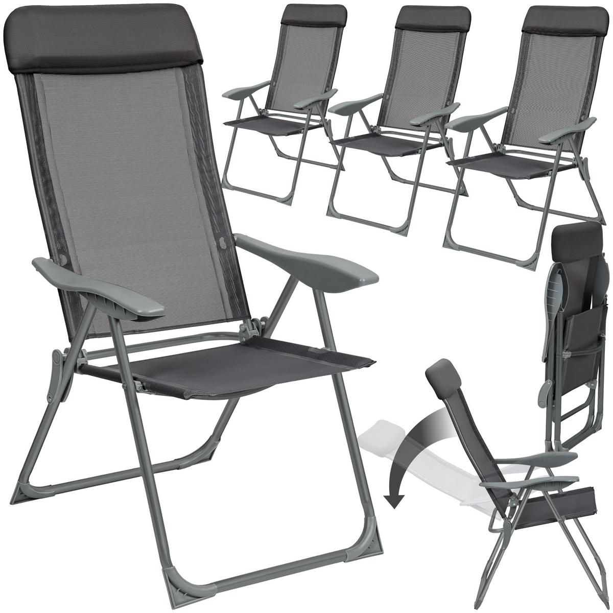 GARTENSTUHL Maurine 4er Set, 73 x 59 x 110 cm, anthrazit - Anthrazit, Metall (59/110/73cm) - tectake